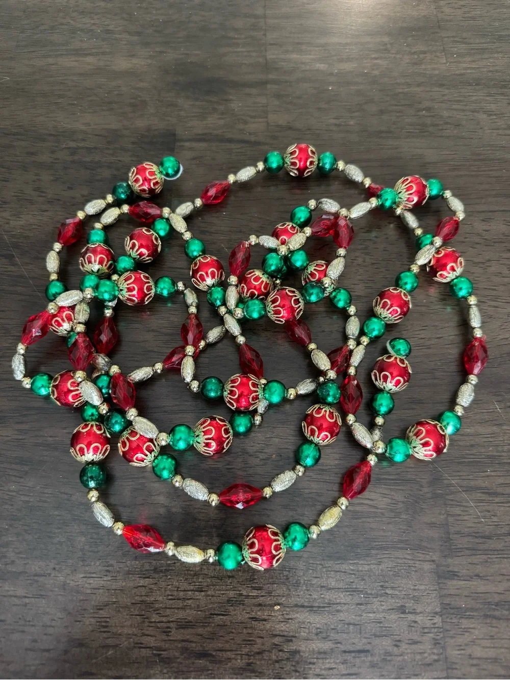 Christmas Bead Garland Red Green Gold Beaded Strand